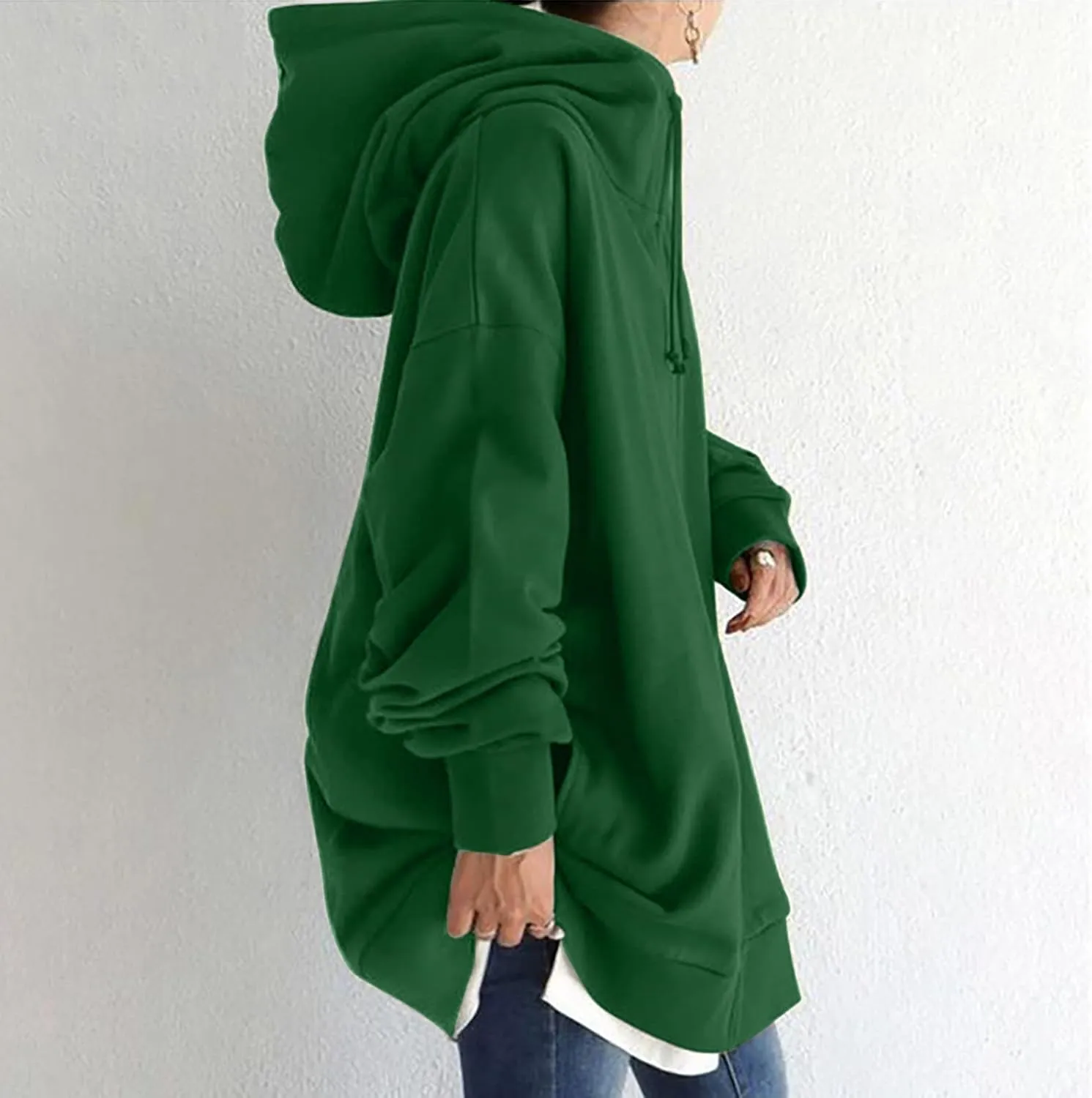 DOLKFU Womens Drawstring Long Hoodie Dress Zip Up Pullover Hooded Sweatshirts Casual Clothes Oversized Y2K Winter Tops