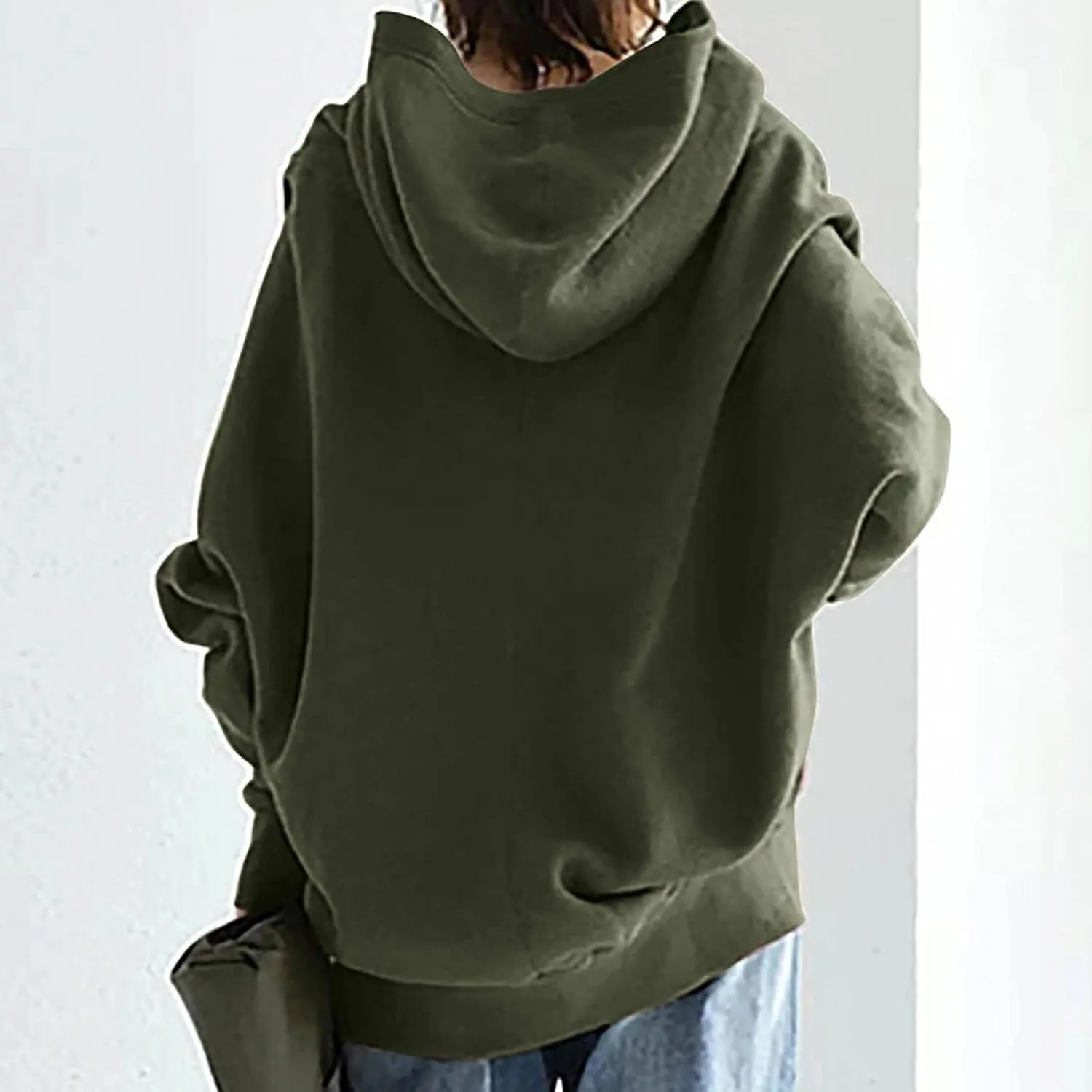 DOLKFU Womens Oversized Hoodie Dress Zip Up Long Sweatshirt Solid Basic Pullover Tops Y2K Trendy Winter Clothes With Pockets