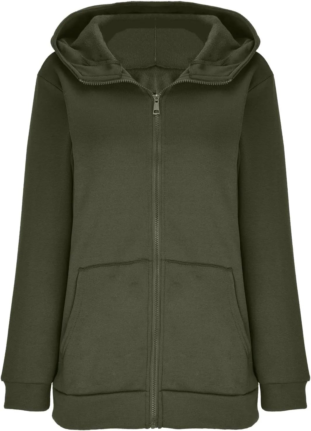 DOLKFU Womens Oversized Hoodie Dress Zip Up Long Sweatshirt Solid Basic Pullover Tops Y2K Trendy Winter Clothes With Pockets