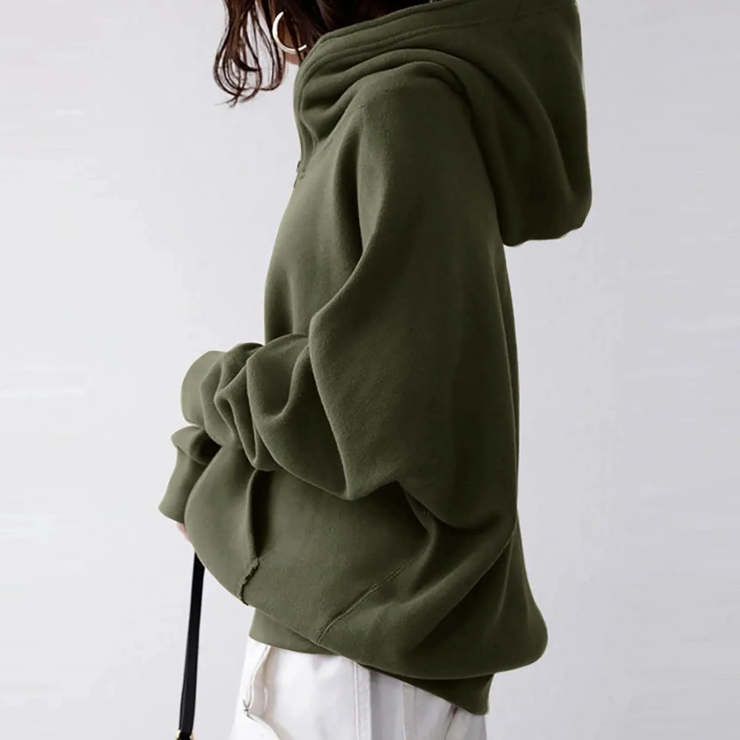 DOLKFU Womens Oversized Hoodie Dress Zip Up Long Sweatshirt Solid Basic Pullover Tops Y2K Trendy Winter Clothes With Pockets