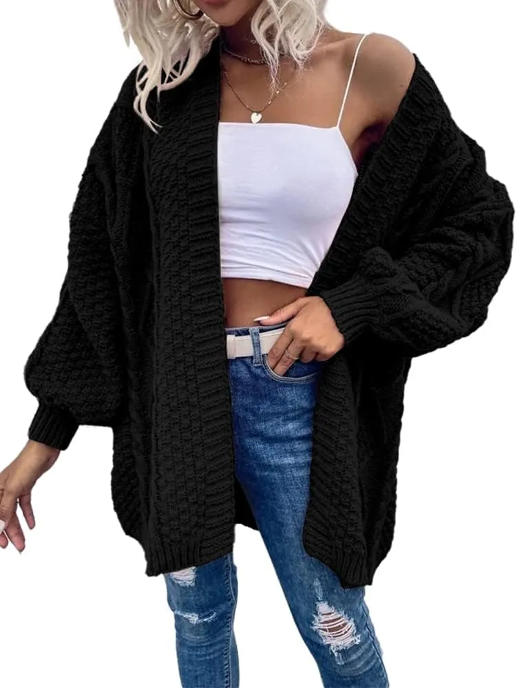 Dyexces Womens Oversized Cardigan Sweaters Open Front Cable Knit Lantern Long Sleeve Chunky Outwear Coats