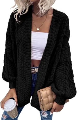Dyexces Womens Oversized Cardigan Sweaters Open Front Cable Knit Lantern Long Sleeve Chunky Outwear Coats