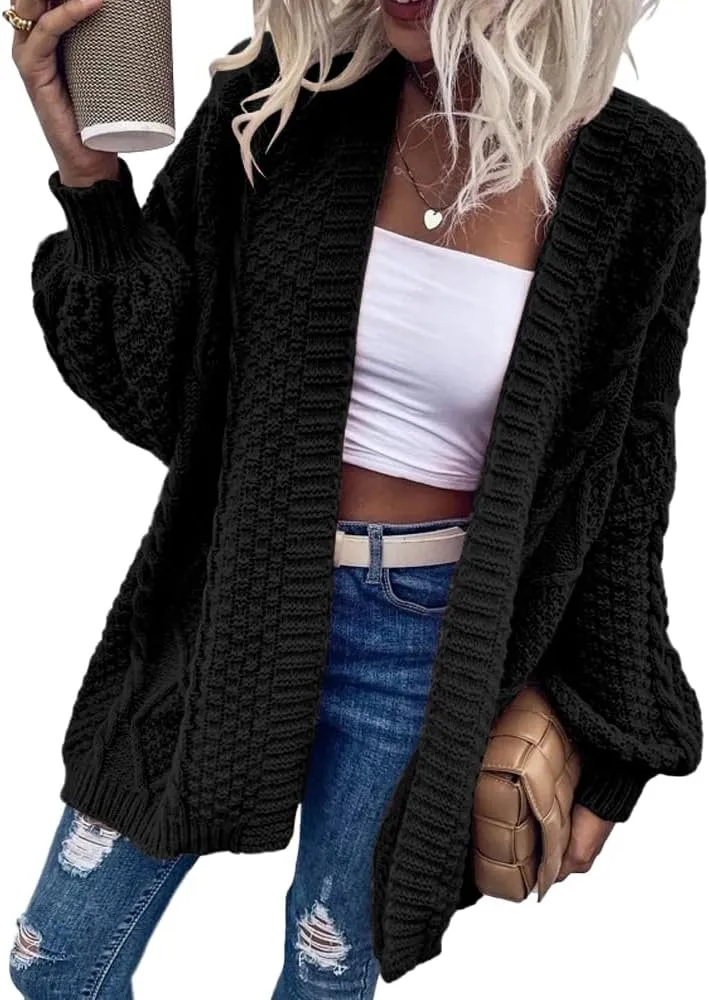 Dyexces Womens Oversized Cardigan Sweaters Open Front Cable Knit Lantern Long Sleeve Chunky Outwear Coats