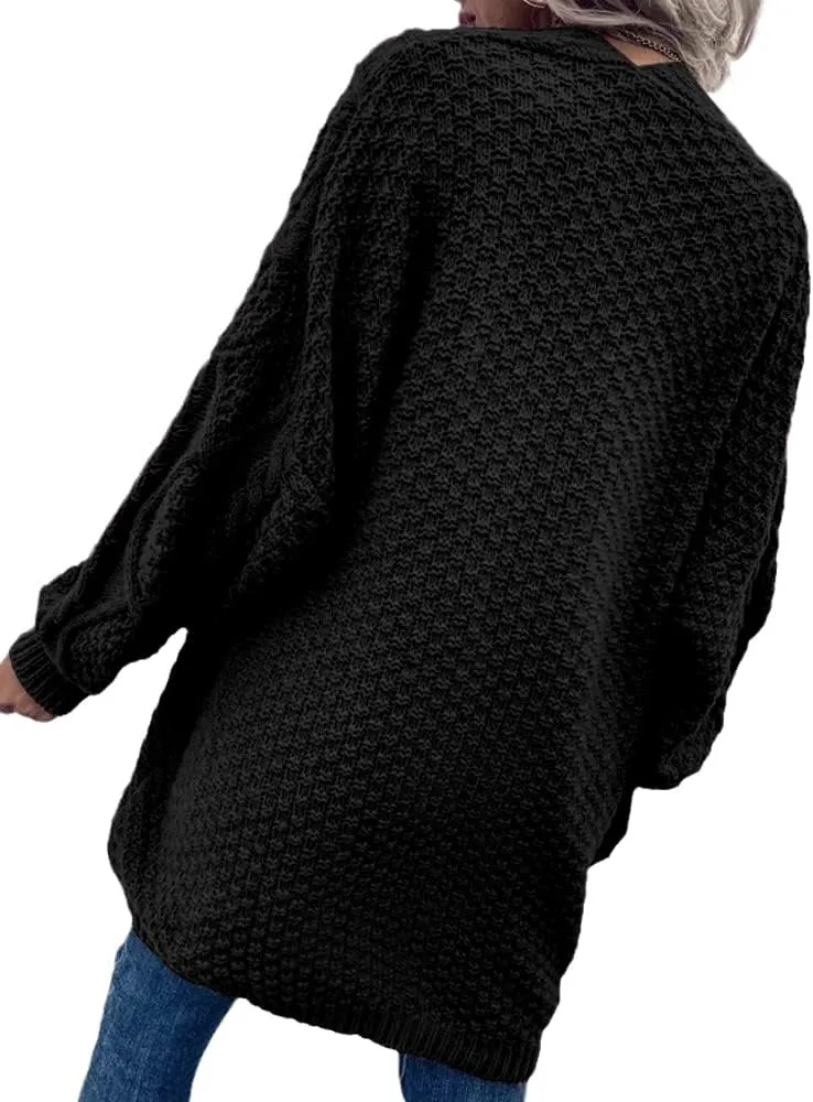 Dyexces Womens Oversized Cardigan Sweaters Open Front Cable Knit Lantern Long Sleeve Chunky Outwear Coats