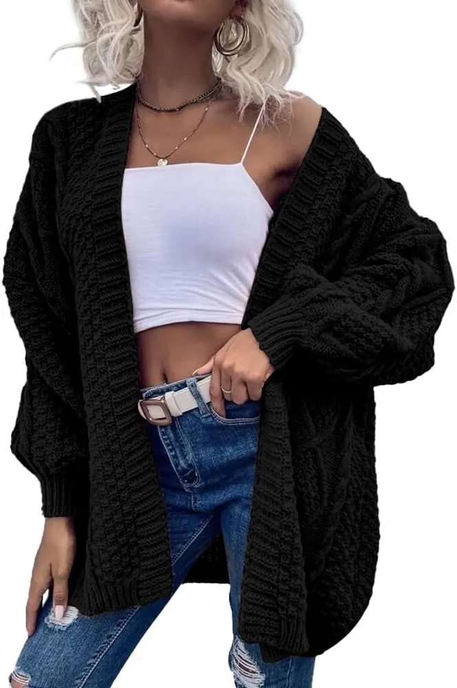 Dyexces Womens Oversized Cardigan Sweaters Open Front Cable Knit Lantern Long Sleeve Chunky Outwear Coats