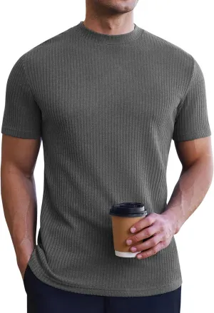 Ekouaer Mens Mock Turtleneck Short Sleeve Knit T Shirts Slim Fit Basic Thermal Tops Lightweight Tee S-XXXL