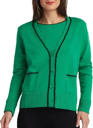 ELLEN TRACY Women's Cardigan Sweater, Demi 4-Button V-Neck Ladies Light Long Sleeve Top for Summer and Fall
