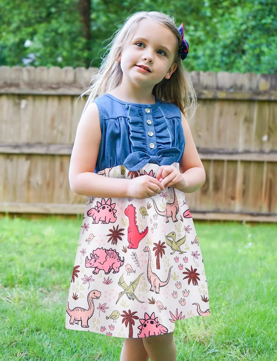Enlifety 2-8T Little Girls Dress Sleeveless Denim Top Summer Dresses Cowgirl Outfits