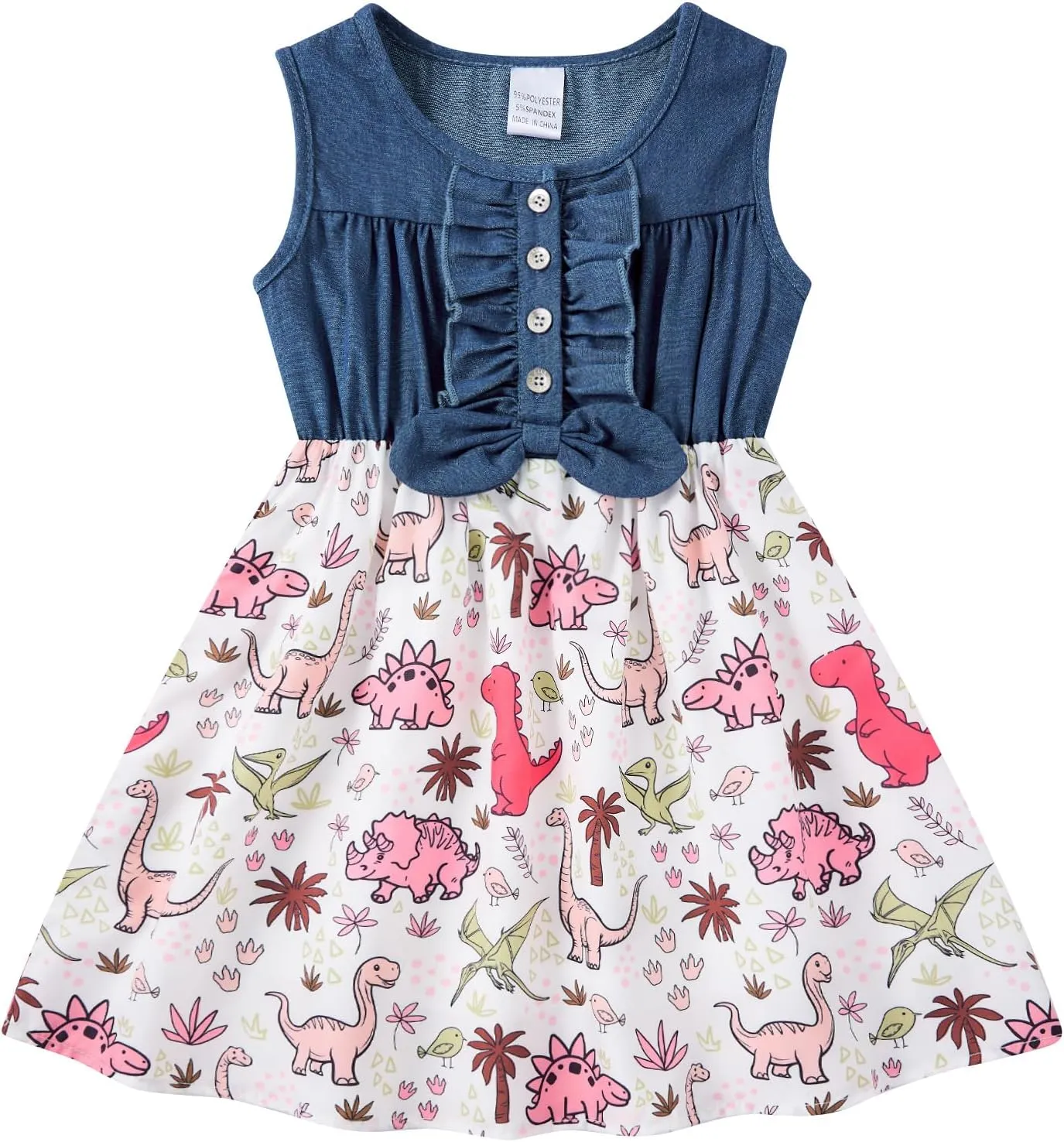 Enlifety 2-8T Little Girls Dress Sleeveless Denim Top Summer Dresses Cowgirl Outfits