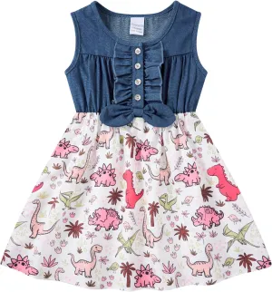 Enlifety 2-8T Little Girls Dress Sleeveless Denim Top Summer Dresses Cowgirl Outfits