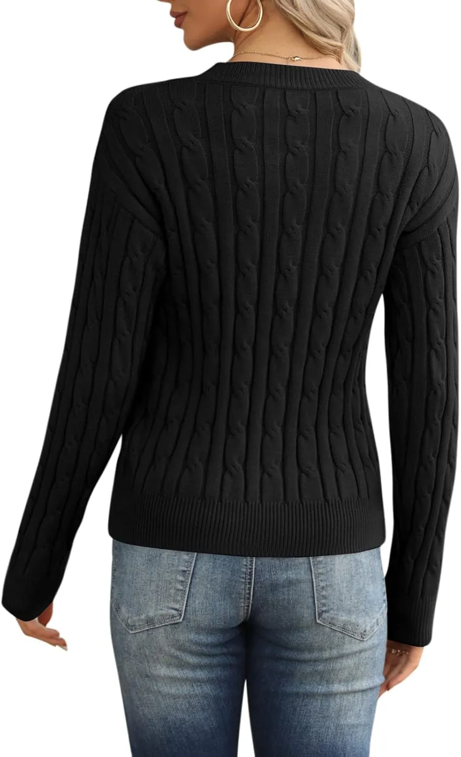 Esobo Women's Classic-fit Lightweight Cable Long Sleeve Mockneck Loose Casual Sweater Jumpers