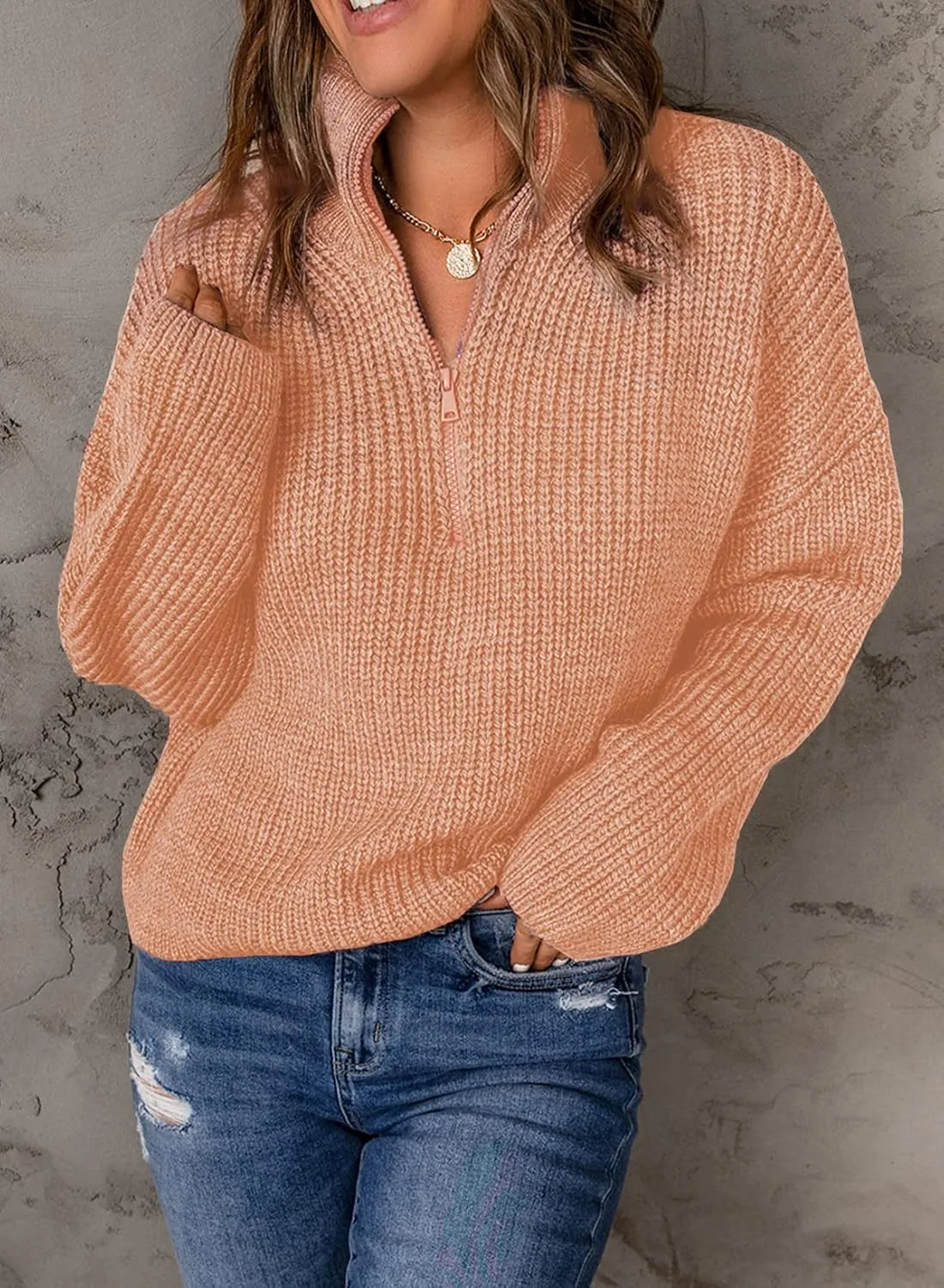 EVALESS Quarter Zip Sweaters for Women Waffle Kint Long Sleeve Pullover Sweater Business Casual Outfits