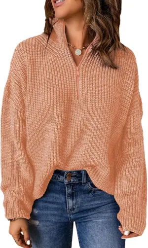 EVALESS Quarter Zip Sweaters for Women Waffle Kint Long Sleeve Pullover Sweater Business Casual Outfits