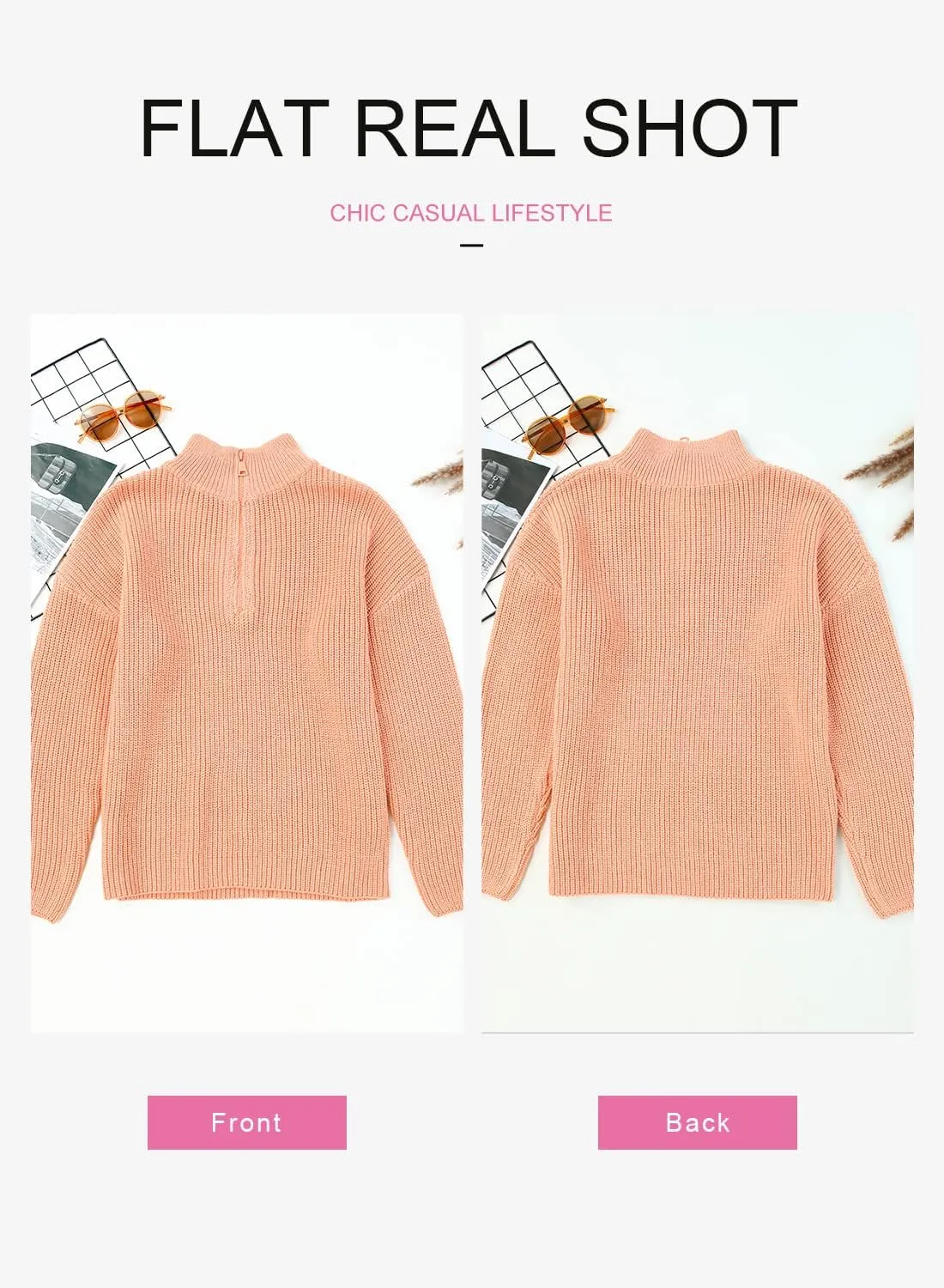 EVALESS Quarter Zip Sweaters for Women Waffle Kint Long Sleeve Pullover Sweater Business Casual Outfits