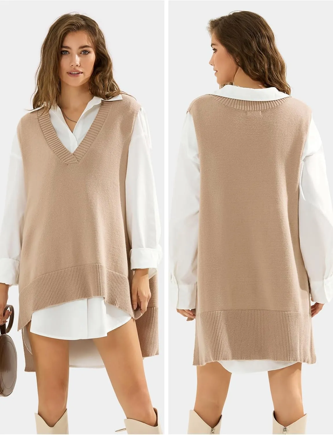 EXLURA Womens Oversized Sweater Vest Knit V Neck Tunic Casual Sleeveless Long Pullover Tank Tops Winter Spring Trendy 2025