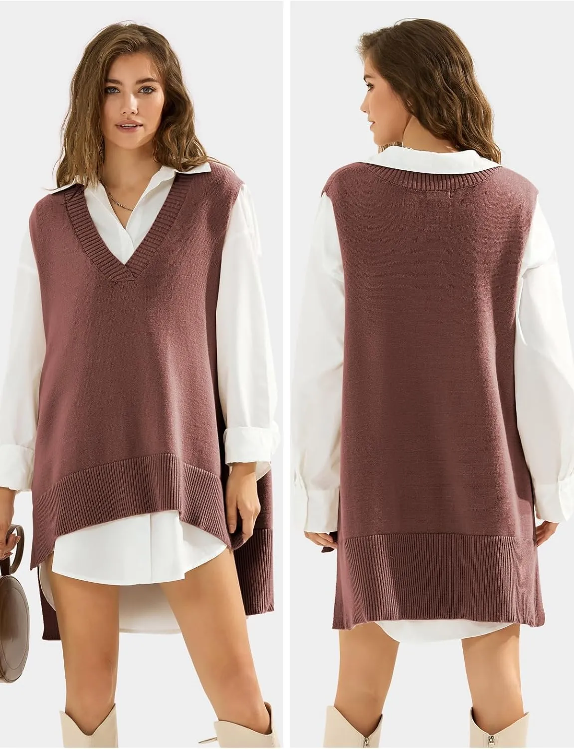 EXLURA Womens Oversized Sweater Vest Knit V Neck Tunic Casual Sleeveless Long Pullover Tank Tops Winter Spring Trendy 2025