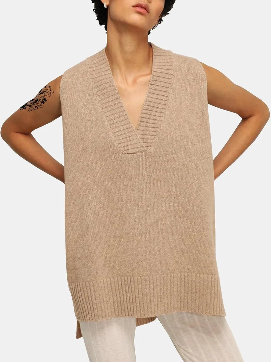 EXLURA Womens Oversized Sweater Vest Knit V Neck Tunic Casual Sleeveless Long Pullover Tank Tops Winter Spring Trendy 2025