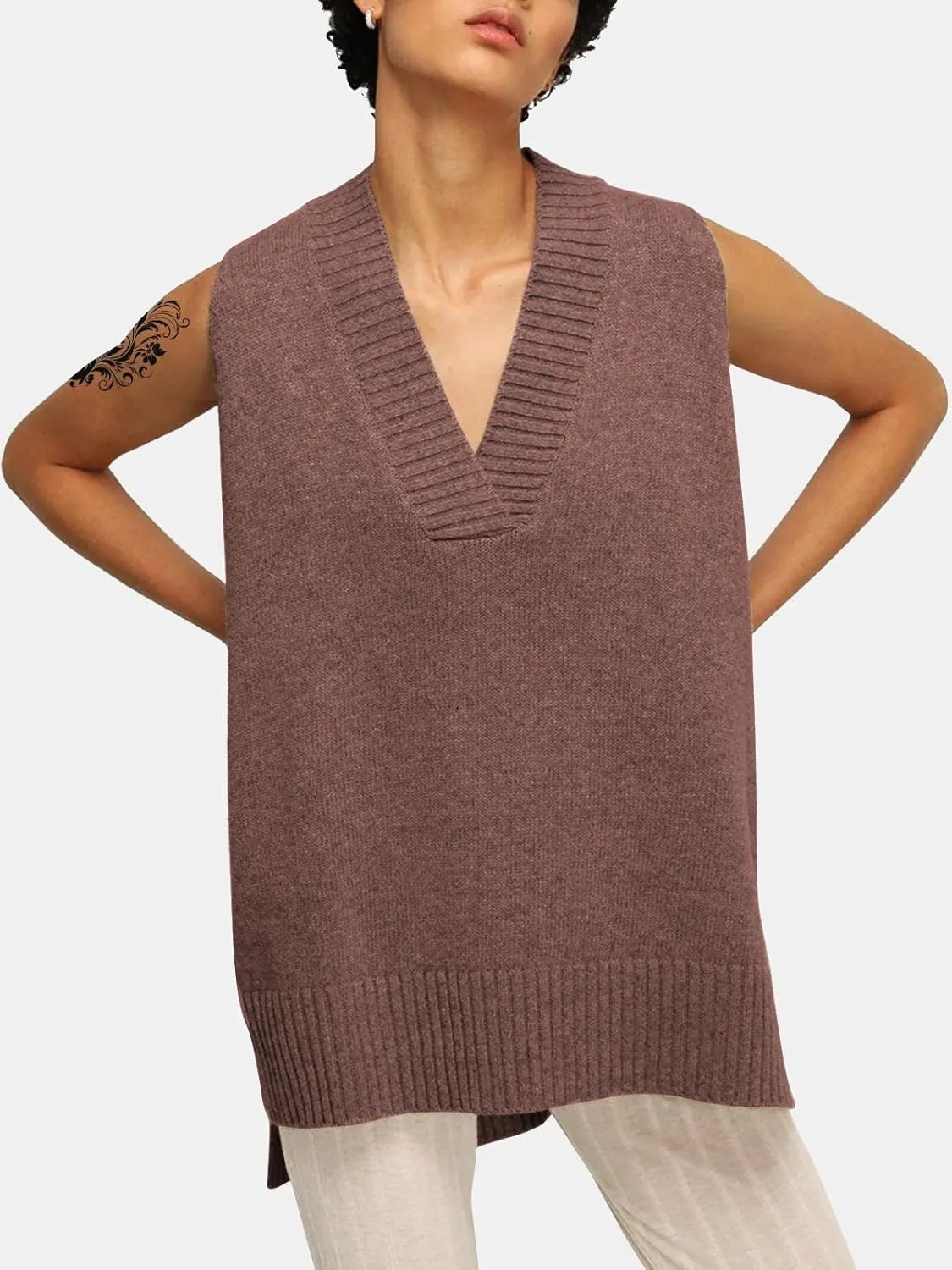 EXLURA Womens Oversized Sweater Vest Knit V Neck Tunic Casual Sleeveless Long Pullover Tank Tops Winter Spring Trendy 2025