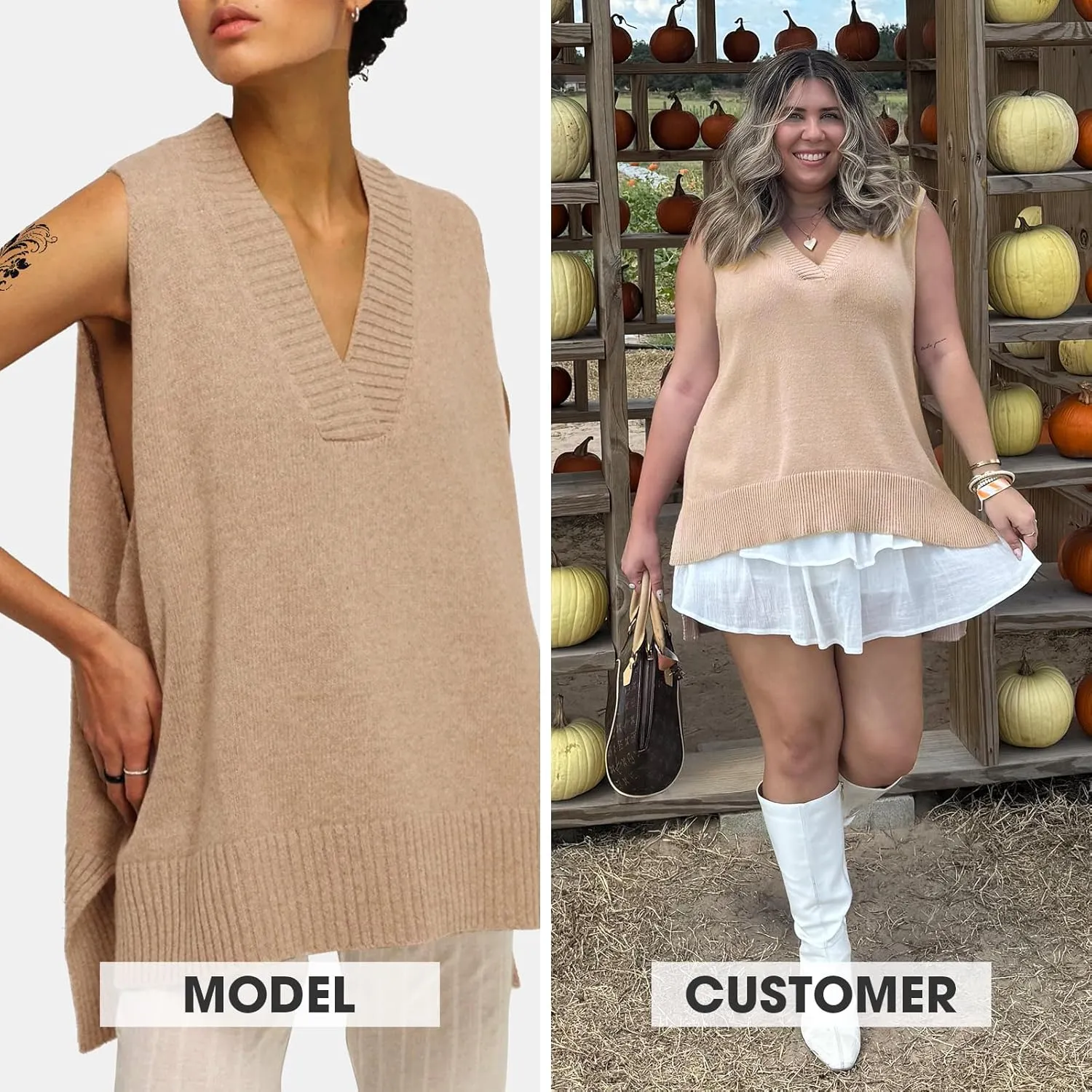 EXLURA Womens Oversized Sweater Vest Knit V Neck Tunic Casual Sleeveless Long Pullover Tank Tops Winter Spring Trendy 2025