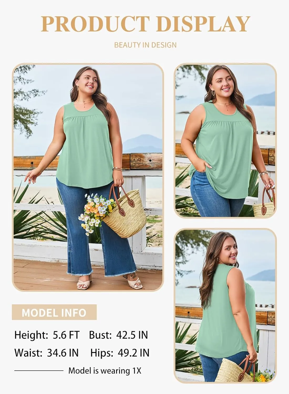 Eytino Plus Size Tank Tops for Women Sleeveless Crew Neck Summer Casual Loose Tee Shirts(1X-5X)