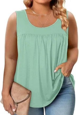 Eytino Plus Size Tank Tops for Women Sleeveless Crew Neck Summer Casual Loose Tee Shirts(1X-5X)