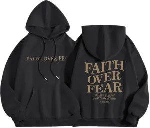 Faith Over Fear Hoodie for Women Christian Jesus Inspirational Sweatshirts Religious Oversized Graphic Pullover Tops
