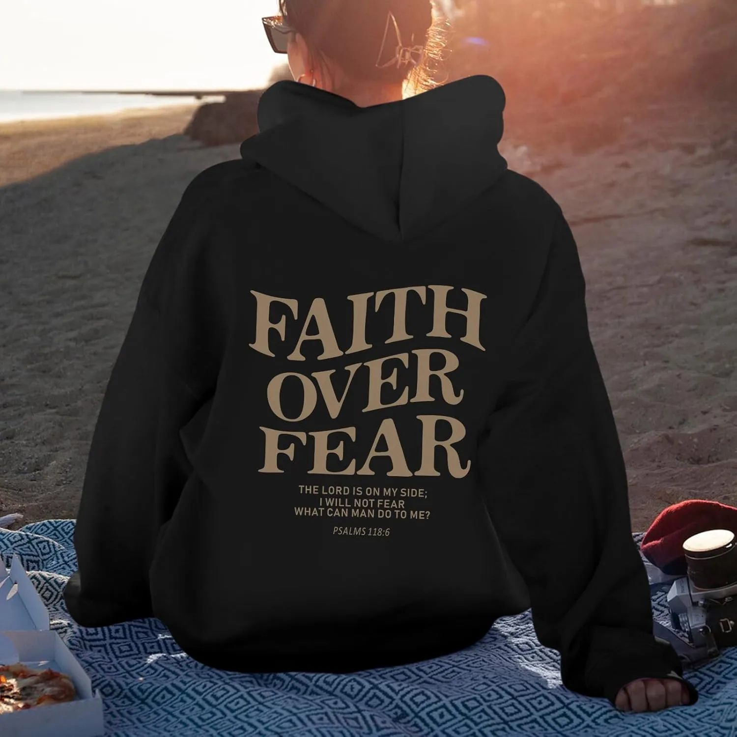 Faith Over Fear Hoodie for Women Christian Jesus Inspirational Sweatshirts Religious Oversized Graphic Pullover Tops