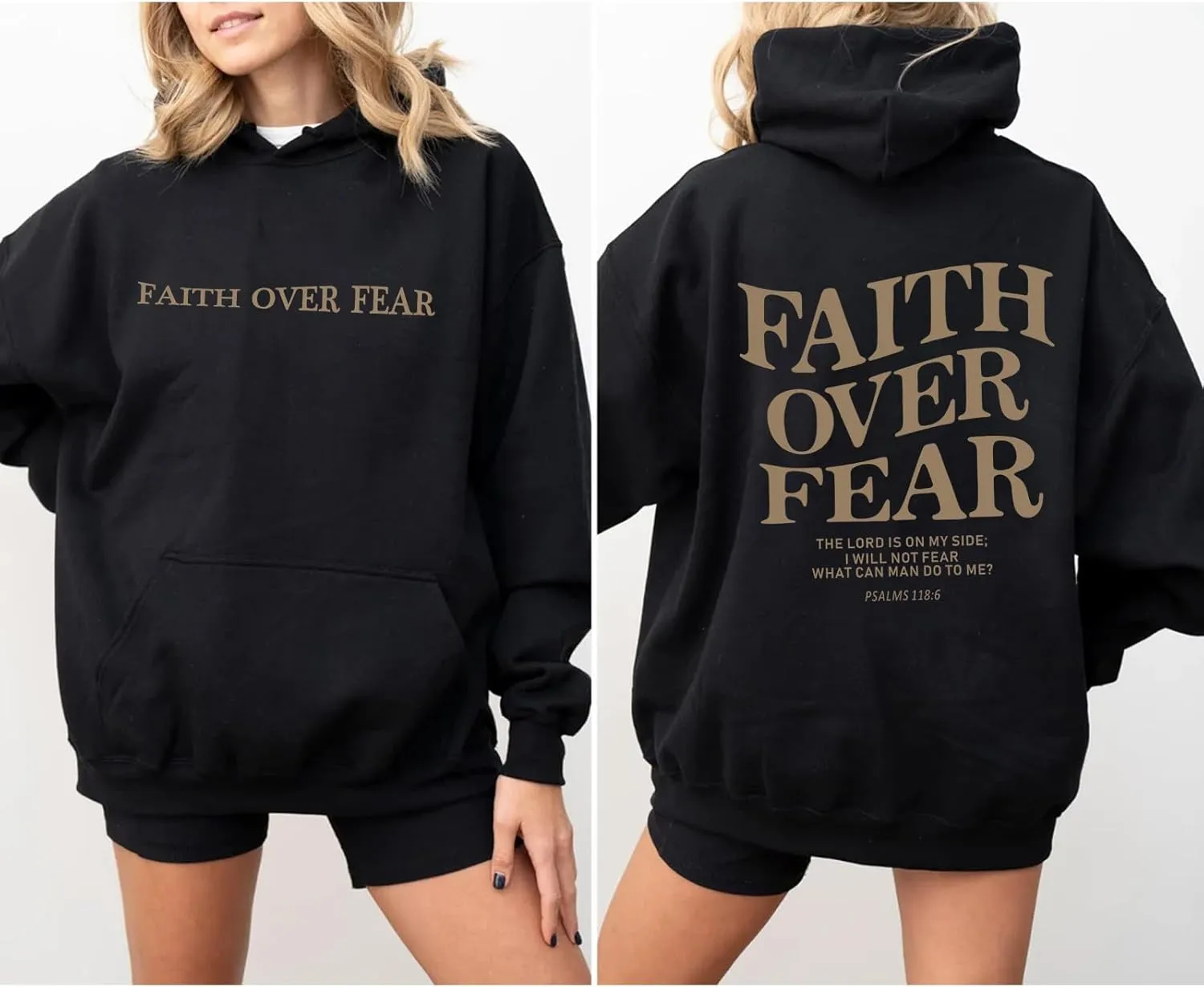 Faith Over Fear Hoodie for Women Christian Jesus Inspirational Sweatshirts Religious Oversized Graphic Pullover Tops