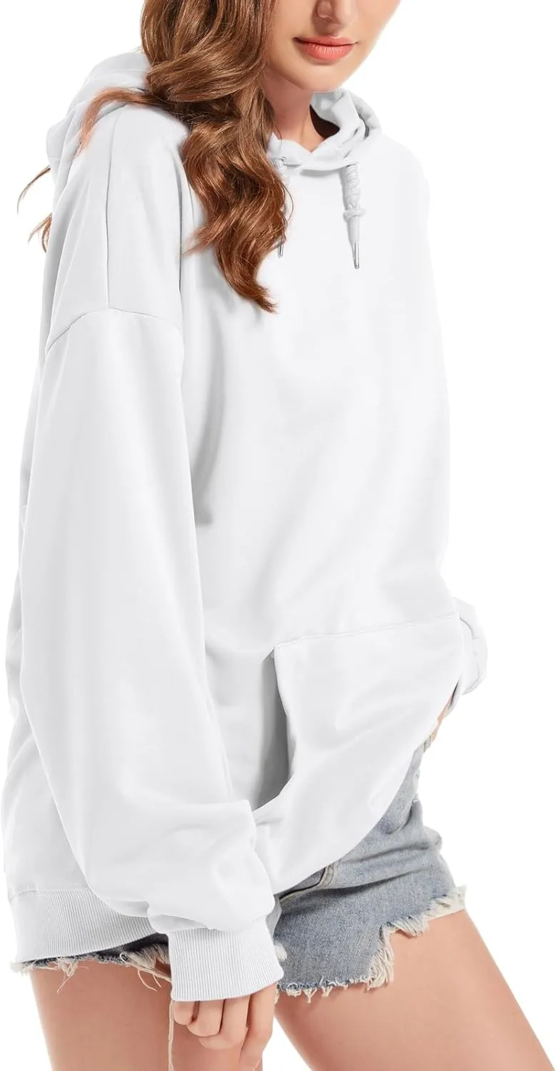 Fkatuzi Basic Oversized Hoodies for Women Solid Color Boyfriend Hooded Sweatshirt Baggy Plain Pullover Loose Fit Unisex Tops