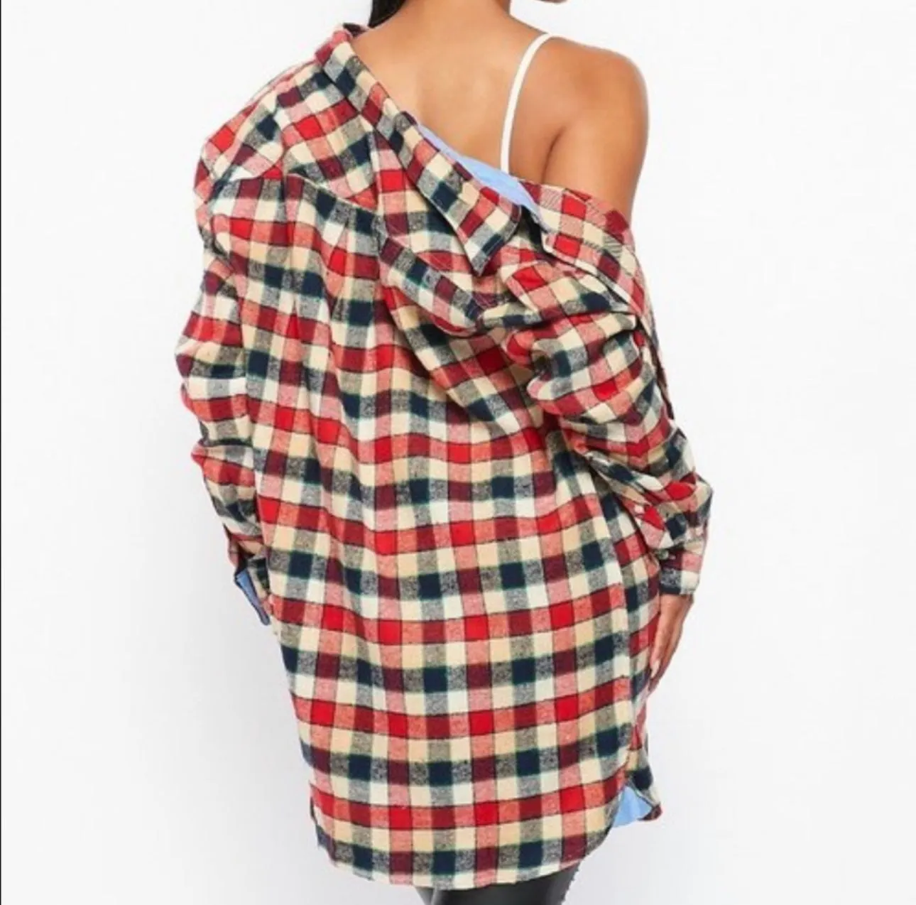 Flannel Babe Red/Blue Long Sleeve Plaid Unisex Oversize Button Up Shirt