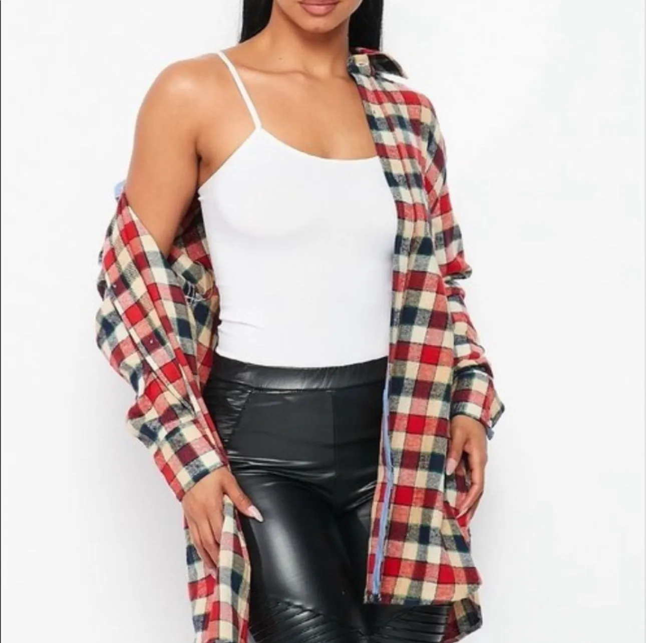 Flannel Babe Red/Blue Long Sleeve Plaid Unisex Oversize Button Up Shirt
