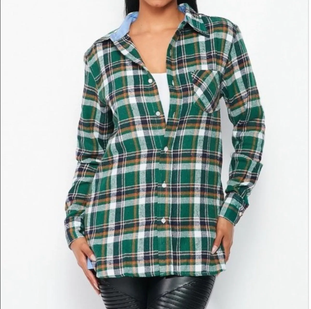 Flannel Babe Unisex Green Plaid Long Sleeve Oversized Button Down Shirt
