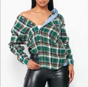 Flannel Babe Unisex Green Plaid Long Sleeve Oversized Button Down Shirt