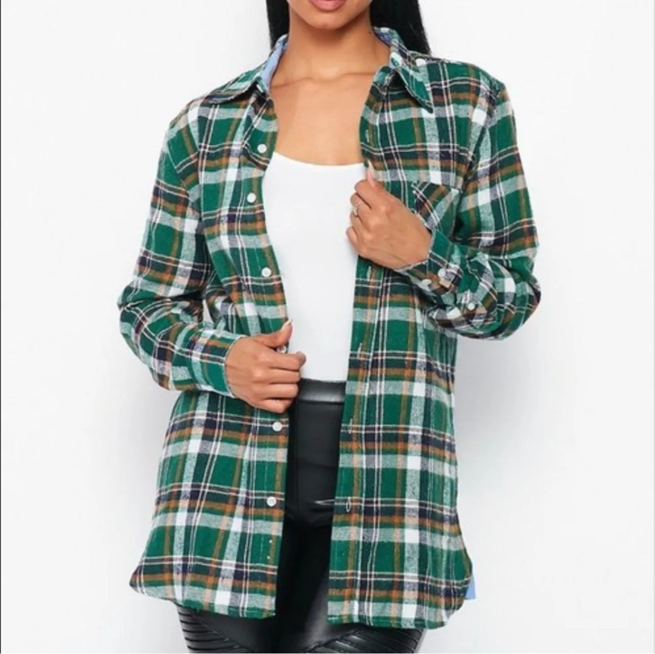 Flannel Babe Unisex Green Plaid Long Sleeve Oversized Button Down Shirt
