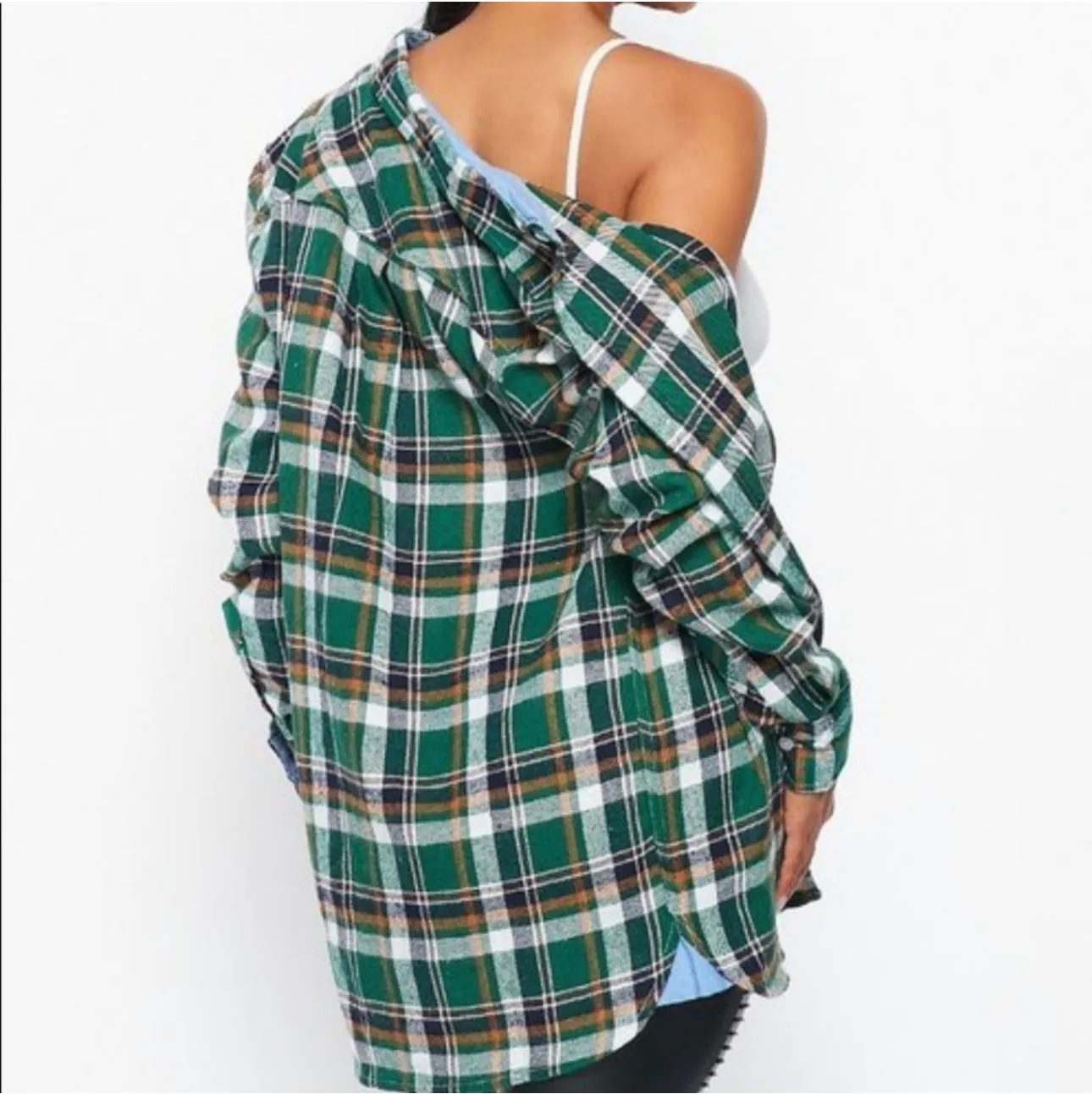Flannel Babe Unisex Green Plaid Long Sleeve Oversized Button Down Shirt