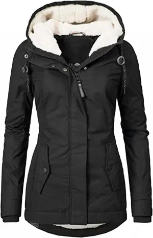 Fleece Coat Faux Fur Lined Trench Wool Coat Hooded Thick Windproof Plus Size Outwear Jacket Coats Winter Warm Coat