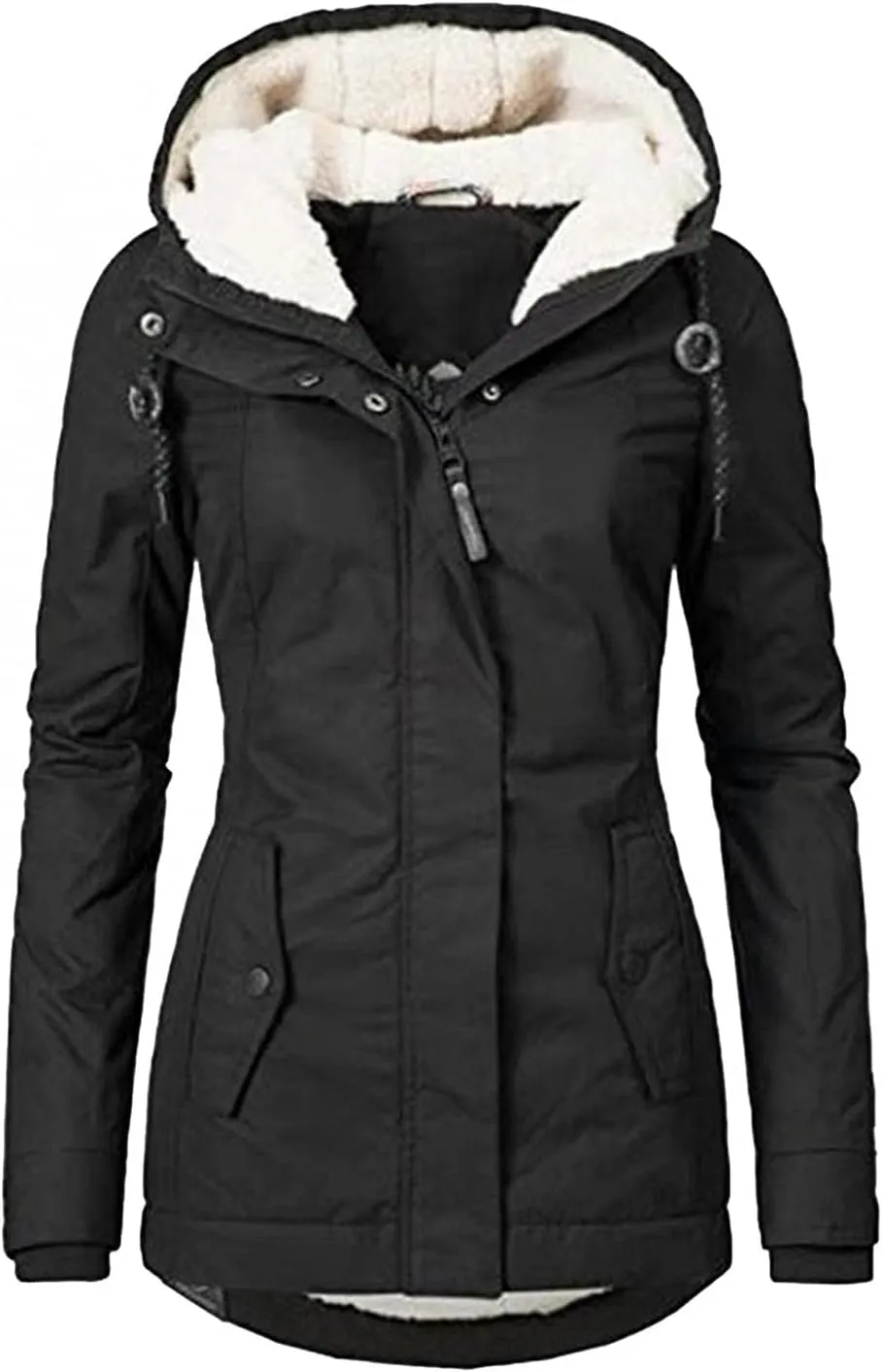 Fleece Coat Faux Fur Lined Trench Wool Coat Hooded Thick Windproof Plus Size Outwear Jacket Coats Winter Warm Coat
