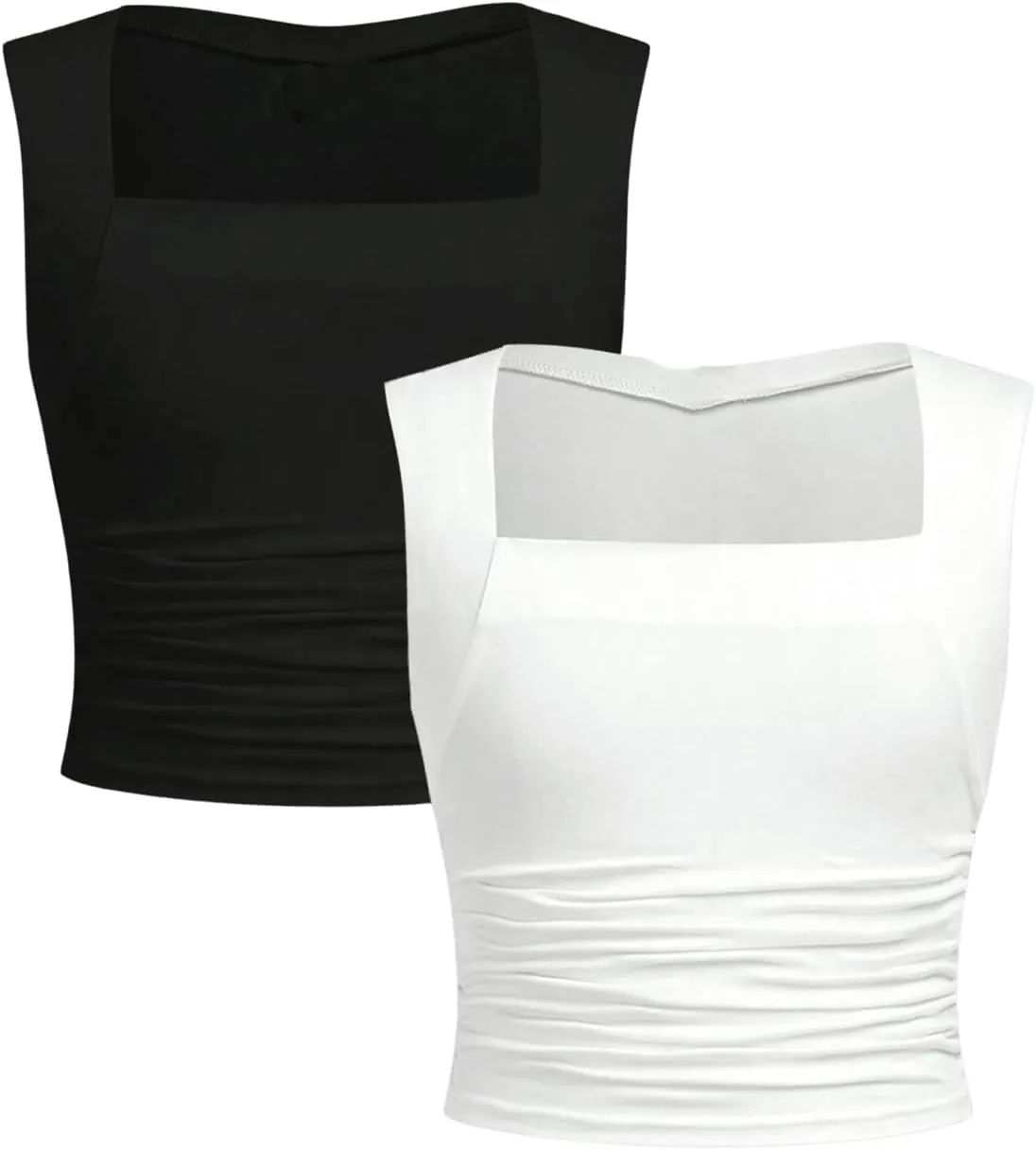 Floerns Girl's 2 Pcs Sleeveless Shirts Square Neck Solid Ruched Tank Top