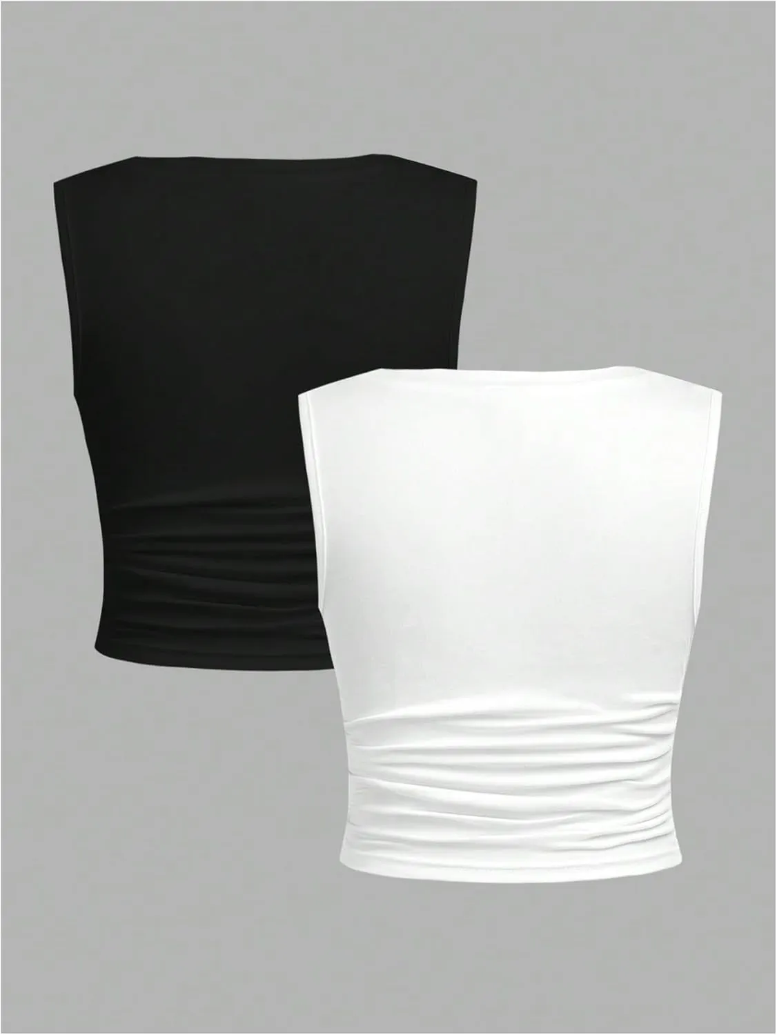 Floerns Girl's 2 Pcs Sleeveless Shirts Square Neck Solid Ruched Tank Top