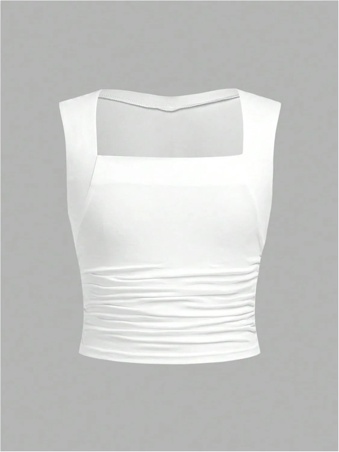 Floerns Girl's 2 Pcs Sleeveless Shirts Square Neck Solid Ruched Tank Top