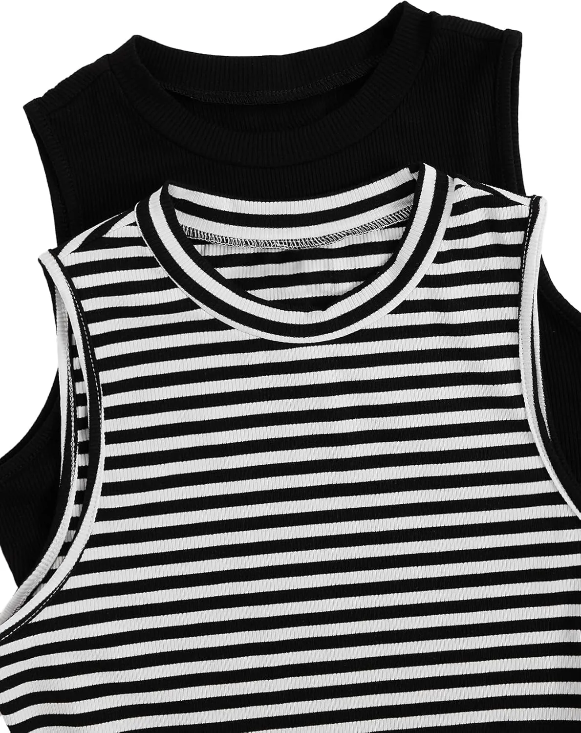 Floerns Women's 2 Piece Sleeveless Rib Knit Round Neck Camisole Tank Top