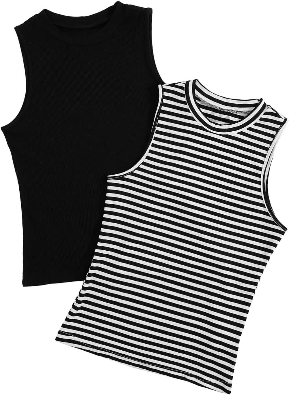 Floerns Women's 2 Piece Sleeveless Rib Knit Round Neck Camisole Tank Top
