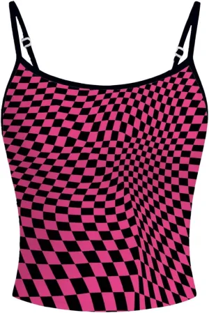 Floerns Women's Checkerboard Crew Neck Camisole Y2k Spaghetti Strap Crop Cami Top
