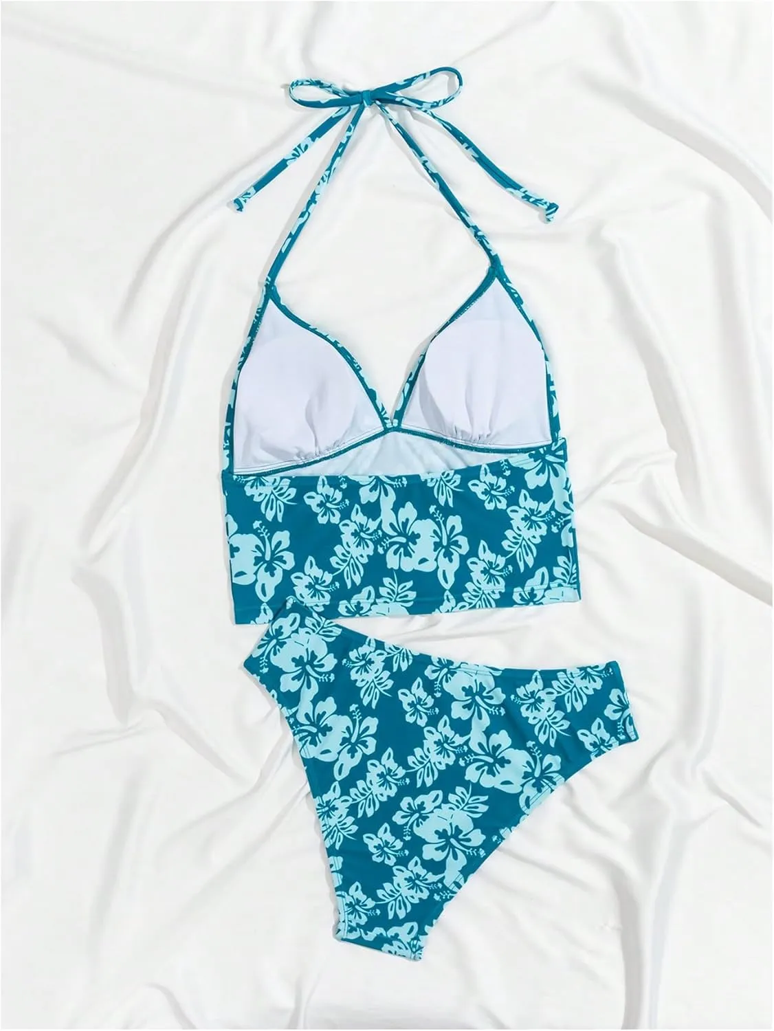 Floerns Women's Floral Print Halter Neck Tankini Top Two Piece Bathing Swimsuit