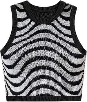 Floerns Women's Sleeveless Round Neck Argyle Pattern Sweater Vest Knit Crop Top