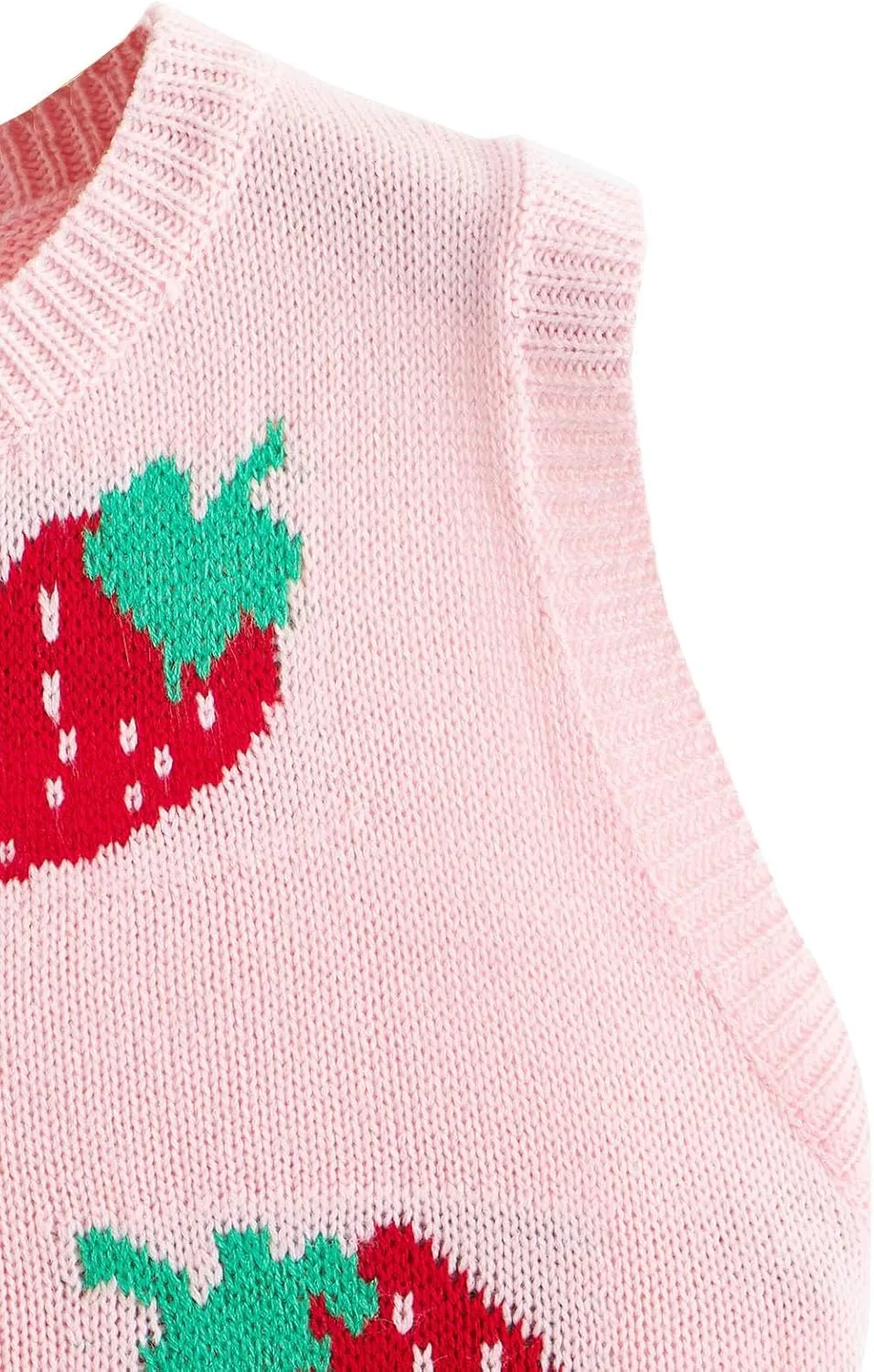 Floerns Women's Sleeveless Round Neck Cute Strawberry Sweater Vest Crop Shirt Top