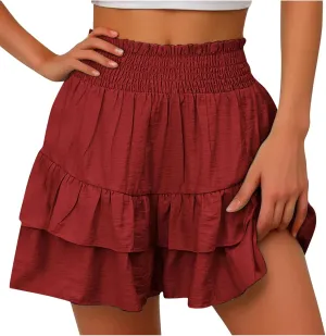 Flowy Shorts for Women 2025 High Waisted Ruffle Summer Casual Skorts Cute Pleated Beach Short Pants Swing Mini Skirts