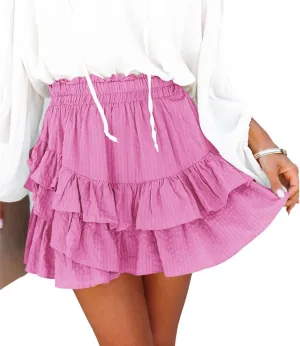 Flowy Shorts for Women Casual Ruffle Tiered Skorts High Waist Mini Tennis Golf Skirt Boho Summer Shorts
