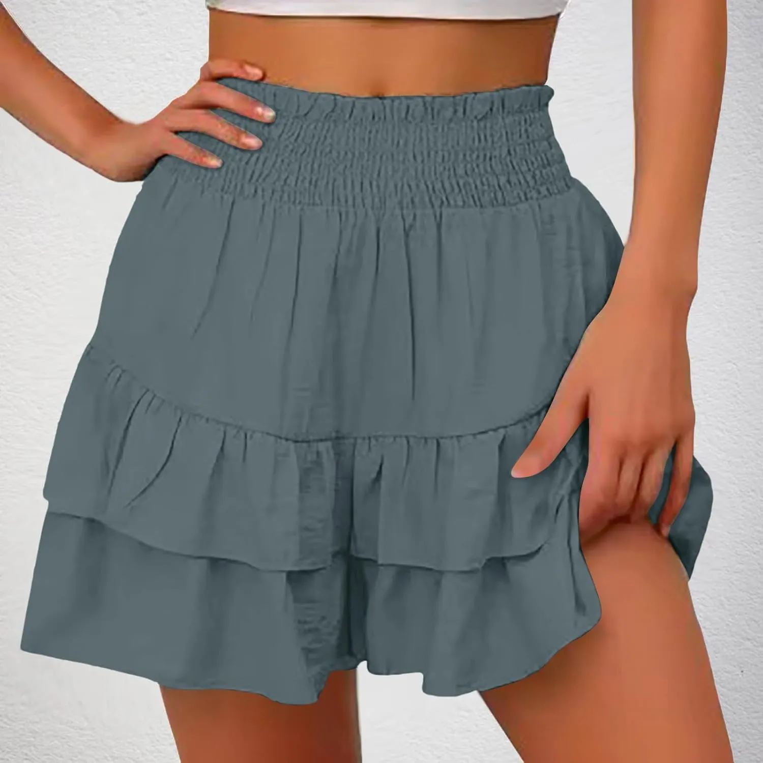Flowy Skorts for Woman Summer Ruffle Tiered High Waist Casual Skorts Trendy Cute Golf Tennis Gym Workout Mini Skirts