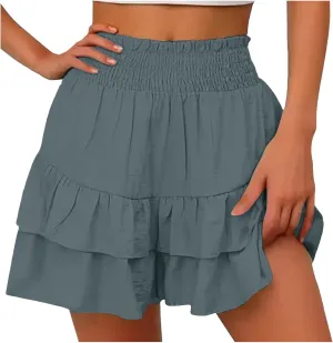 Flowy Skorts for Woman Summer Ruffle Tiered High Waist Casual Skorts Trendy Cute Golf Tennis Gym Workout Mini Skirts